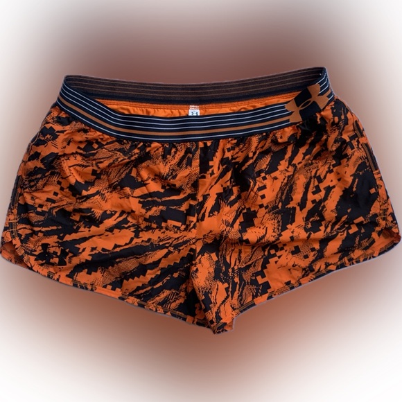 UNDER ARMOR running shorts with liner,  nylon, orange & black, ladies large - Picture 6 of 6